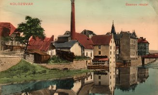 Someșul, moara mare de sub Cetățuie și vechiul pod de fier, în jur de 1910