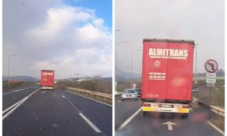 Pericol pe un drum din Cluj: Bucăți de gheață căzute de pe un camion au fost la un pas să rănească oameni într-o stație de autobuz