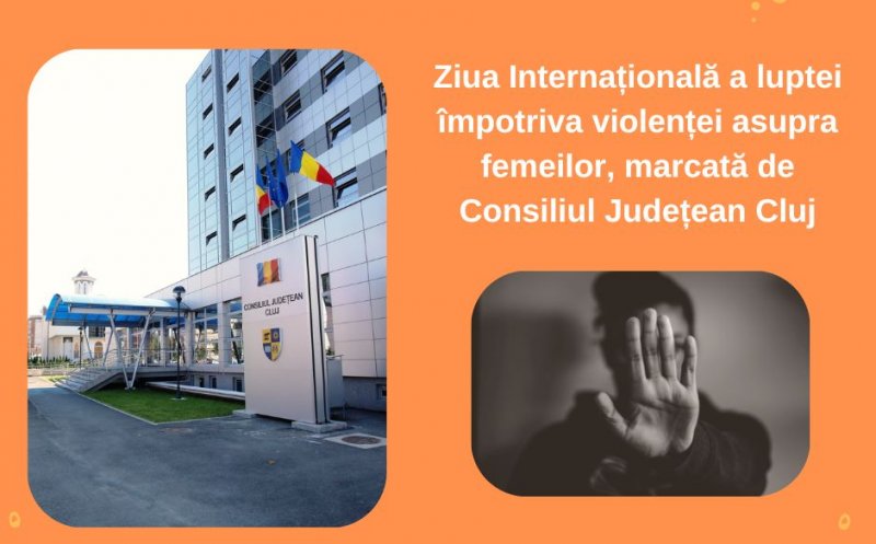 Clădirea Consiliului Județean Cluj, iluminată în portocaliu, de Ziua Internațională a luptei împotriva violenței asupra femeilor