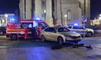 Accident în Piața Unirii din Cluj-Napoca. Un șofer a lovit o femeie pe trotinetă