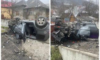 Urmărire ca-n filme în Cluj: O femeie a furat o mașină dintr-o spălătorie, după care s-a răsturnat cu ea