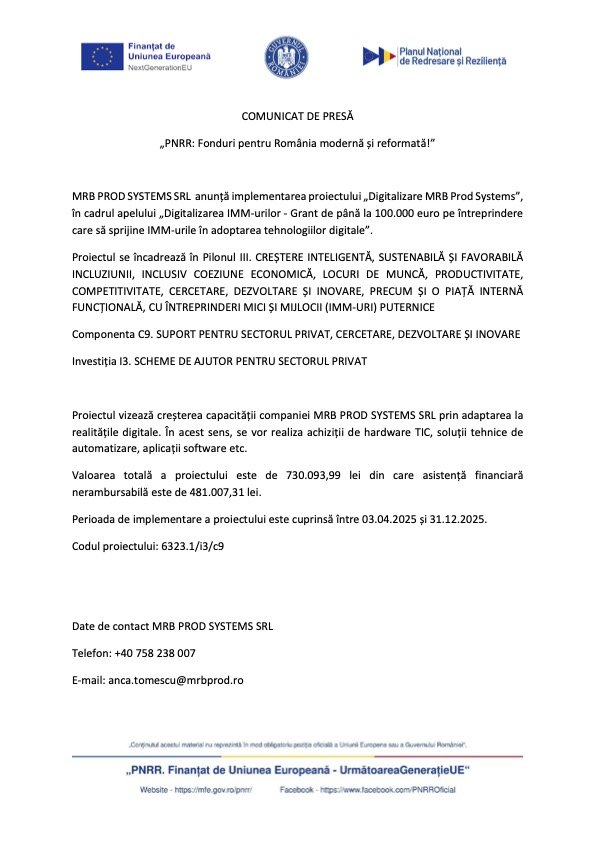 Comunicat MRD  PROD SYSTEMS