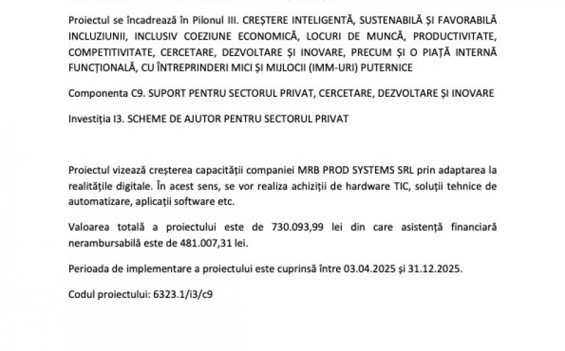 Comunicat MRD  PROD SYSTEMS