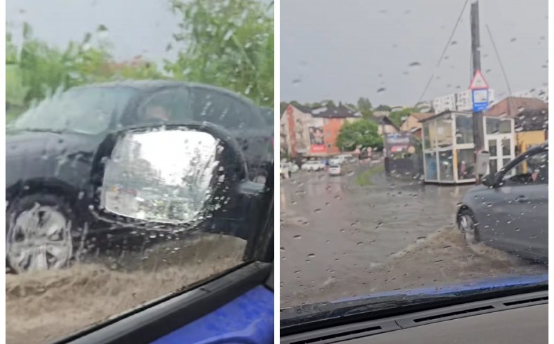 O stradă din Cluj-Napoca s-a transformat într-un "lac" după ploaia torențială