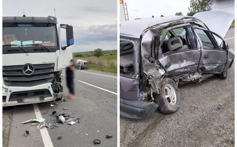 Accident grav între o basculantă și un autoturism, în Cluj. O persoană a ajuns la spital