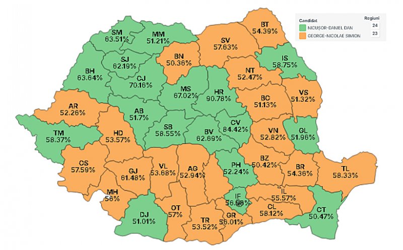 Cum arată HARTA României în funcţie de voturile exprimate