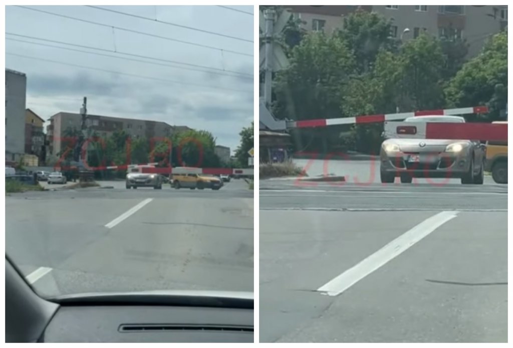 Pericol la o trecere de cale ferată din Cluj: Bariera a coborât peste o mașină