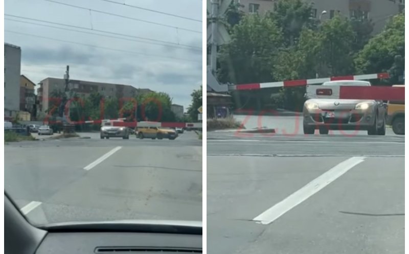 Pericol la o trecere de cale ferată din Cluj: Bariera a coborât peste o mașină după ce șoferul a forțat trecerea