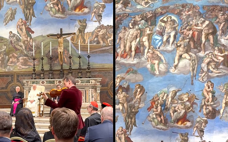 Papa Leon XIV, spectator la interpretarea „Baladei” lui Ciprian Porumbescu. În Capela Sixtină a răsunat Stradivarius-ul lui Alexandru Tomescu