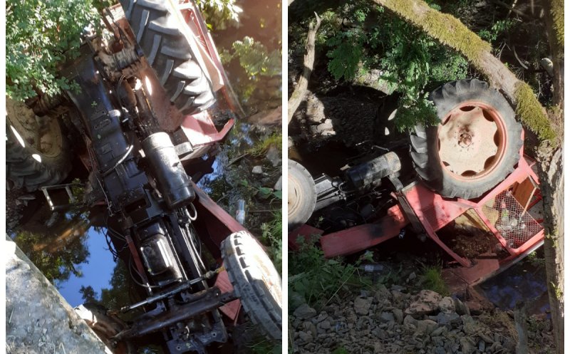 Accident grav în județul Cluj: Un tractor s-a răsturnat de pe un pod. Un bărbat a fost transportat la spital
