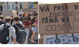 Studenții, protest în centrul Clujului față de reducerea burselor: "Educația nu e un moft"