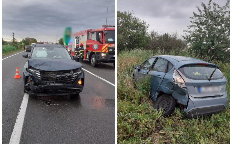 Accident între două mașini la ieșire din Huedin. O femeie a fost transportată la spital