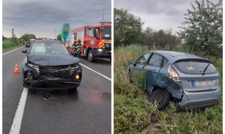 Accident între două mașini la ieșire din Huedin. O femeie a fost transportată la spital