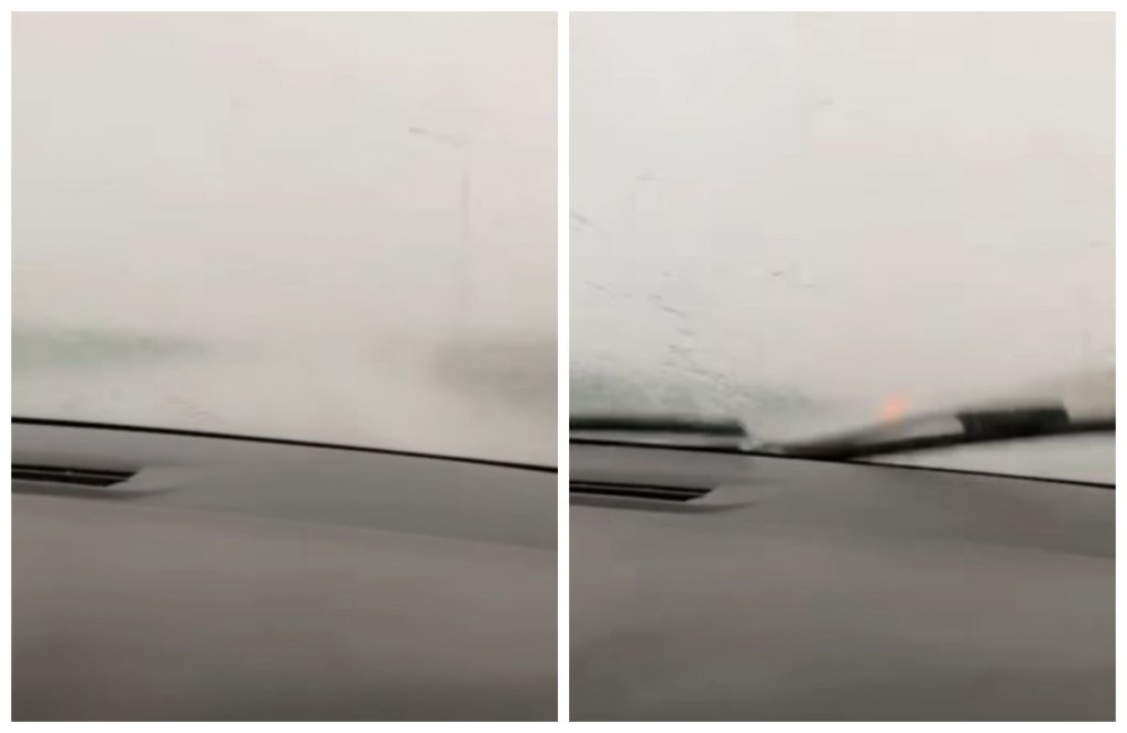 Imagini de coșmar pentru orice șofer: furtuna puternică de duminică, filmată pe autostradă în Cluj