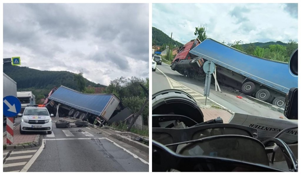 Accident GRAV pe drumul Cluj-Oradea. Un TIR a ieșit de pe drum și a ajuns într-un șanț