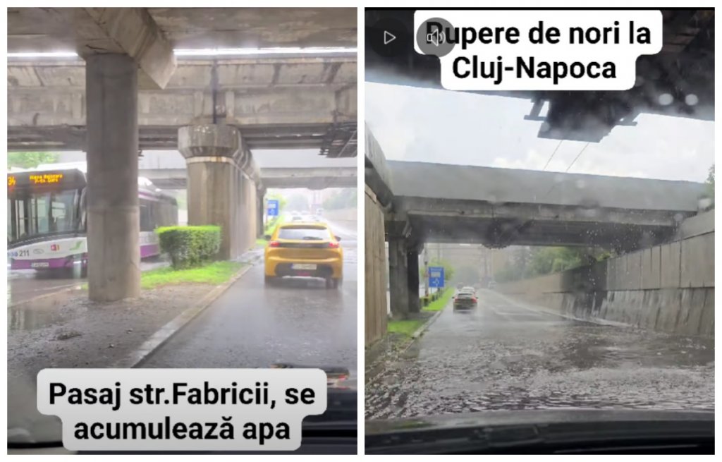Ploaie torențială în Cluj-Napoca! Traficul a fost grav afectat după o rupere de nori