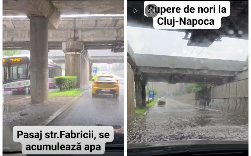 Ploaie torențială în Cluj-Napoca! Traficul a fost grav afectat după o rupere de nori