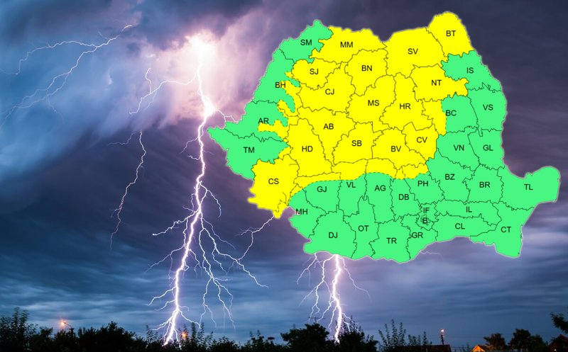 Cod galben de instabilitate atmosferică duminică și luni la Cluj / Averse torențiale, descărcări electrice, vijelii