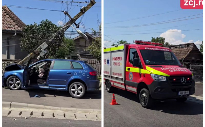 Accident grav într-o localitate din Cluj: Un șofer a intrat din plin într-un stâlp