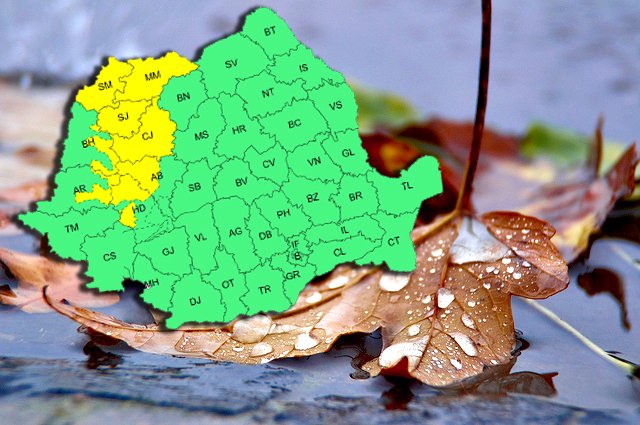 ANM: Cod galben de ploi până vineri noaptea în Cluj și alte 7 județe din țară