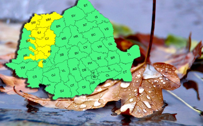 ANM: Cod galben de ploi până vineri noaptea în Cluj și alte 7 județe din țară