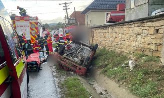 Accident GRAV în Cluj: bărbat de 75 de ani, resuscitat după ce s-a răsturnat cu mașina