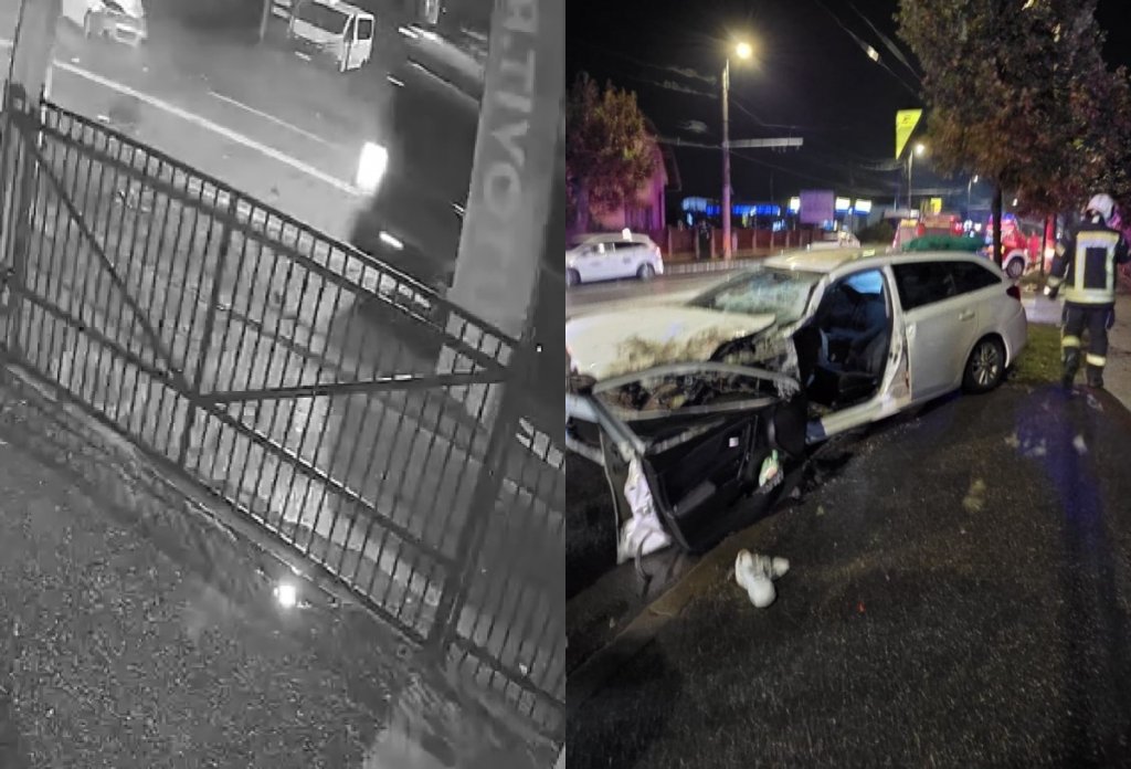 Momentul impactului violent dintre un autoturism de ride sharing și un microbuz, surprins de o cameră de supraveghere în Cluj-Napoca