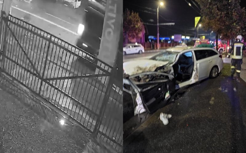 Momentul impactului violent dintre un autoturism de ride sharing și un microbuz, surprins de o cameră de supraveghere în Cluj-Napoca