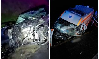 Accident GRAV între o ambulanță SAJ și un autoturism în județul Cluj. Șapte victime, dintre care una a decedat