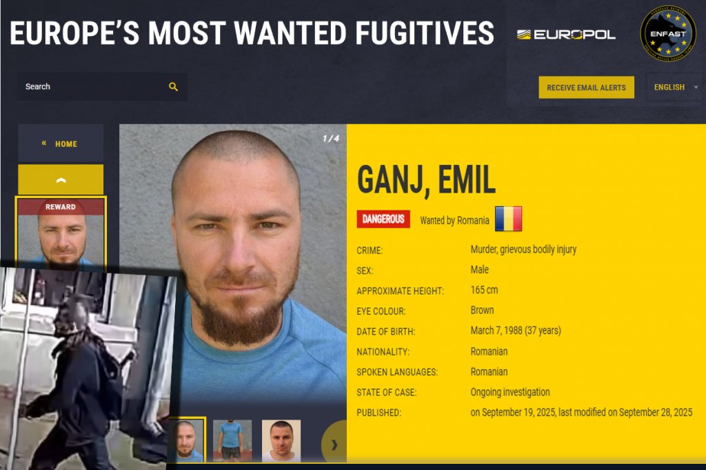 3 luni de la UCIDEREA cu toporul a tinerei de 23 de ani din Mureș / Emil Gânj e LIBER, deși a fost plasat pe lista celor mai căutați criminali din Europa