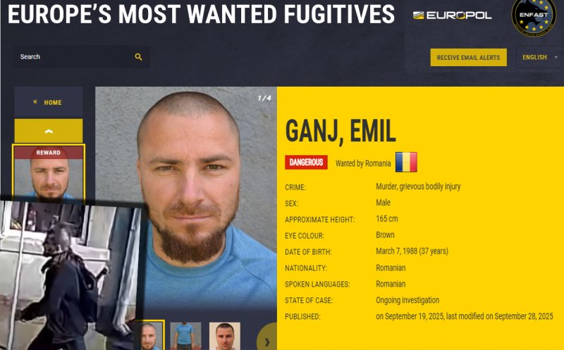 3 luni de la UCIDEREA cu toporul a tinerei de 23 de ani din Mureș / Emil Gânj e LIBER, deși a fost plasat pe lista celor mai căutați criminali din Europa