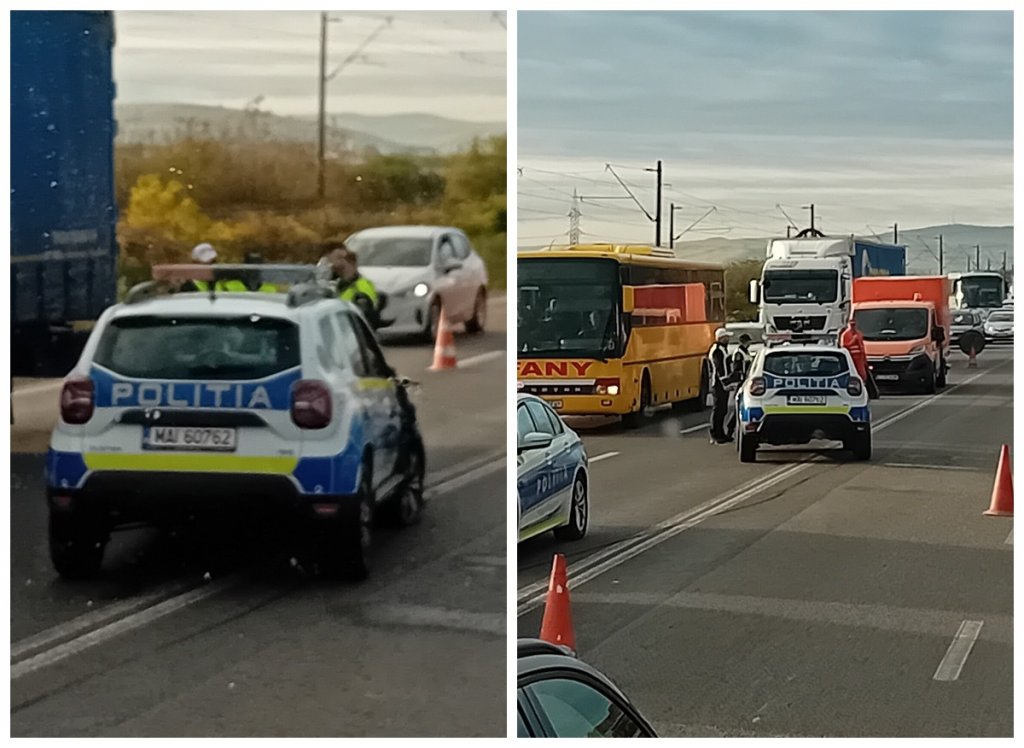 Accident rutier pe un drum din Cluj: autospecială de poliție și un BMW implicate