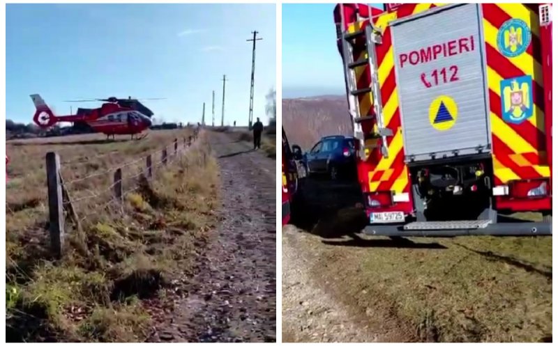 Intervenție dramatică a pompierilor clujeni: bărbat transportat cu elicopterul SMURD după ce a rămas prins într-un utilaj
