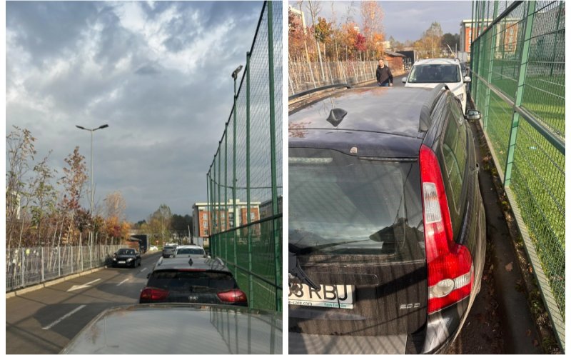 „Hai să nu mai fim handilăi!". Clujean revoltat după ce a văzut o mămică împingând căruciorul pe carosabil, pentru că nu avea loc pe trotuar