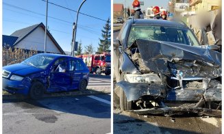 Coliziune între două mașini pe un drum din Cluj. Un bărbat a ajuns la spital