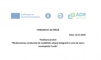 Comunicat de presă: Finalizare proiect ”Modernizarea coridorului de mobilitate urbană integrată în zona de vest a municipiului Turda”