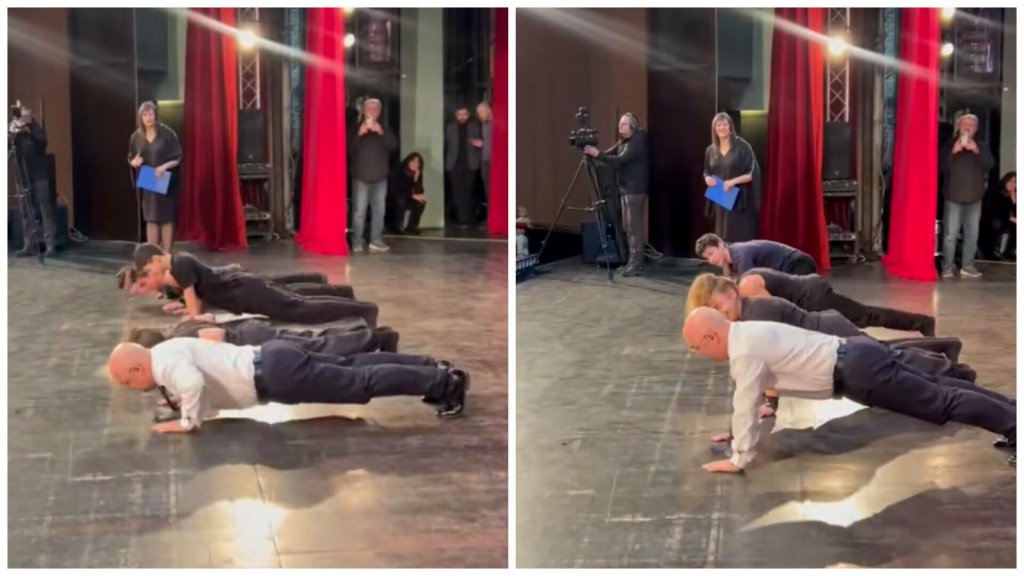 Moment inedit la Gala de excelență „Zece pentru Cluj”. Primarul Emil Boc s-a întrecut în flotări cu tineri sportivi de performanță