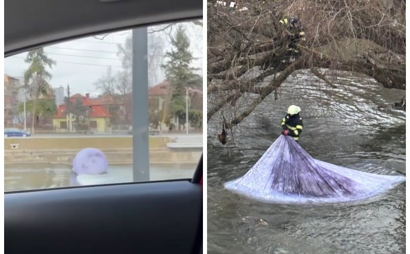 O instalație artistică a fost găsită plutind pe Someș. "O copie ieftină a instalației «Luna»"