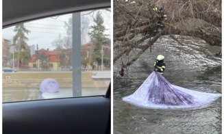 Imagini incredibile! Celebra „Lună” din Cluj-Napoca a ajuns în Someș. Pompierii au intervenit