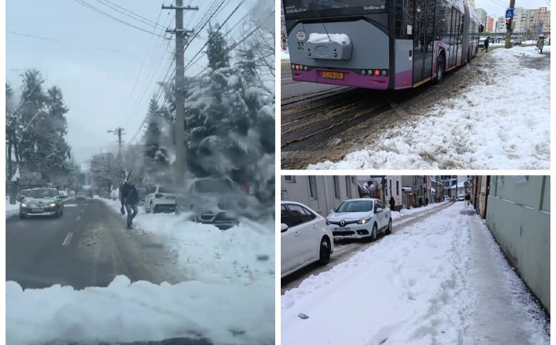 Stații îngropate în zăpadă și trotuare impracticabile la Cluj: pietonii merg pe carosabil. Ce amenzi riscă cei care nu curăță zăpada de pe trotuare