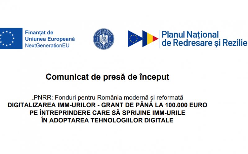 Comunicat de presă de început - PNRR: Fonduri pentru România modernă și reformată - Digitalizarea firmei BITYES SRL prin achizitionarea de active corporale si necorporale
