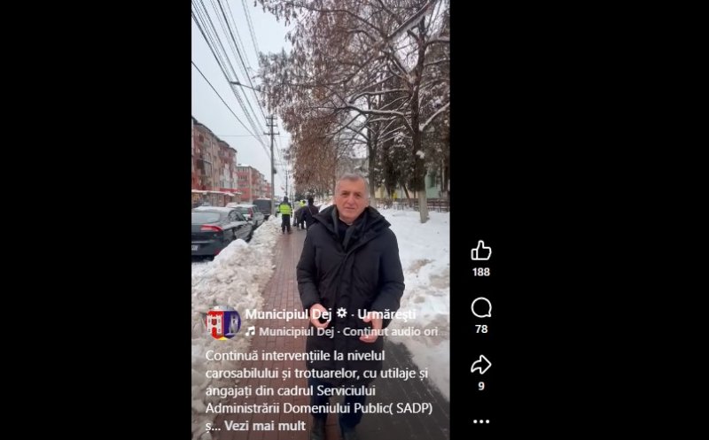 Primarul din Dej, apel la cetățeni să curețe trotuarele de zăpadă. Unde se pot semnala probleme de deszăpezire
