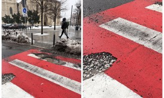 O trecere de pietoni din centrul Clujului arată ca după bombardament. "Și gropile-s de cinci stele aici"