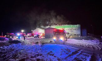 Incendiu uriaș la o hală din județul Cluj. Pompierii au intervenit cu 9 autospeciale