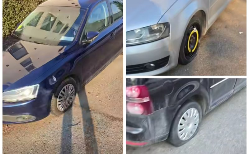 Val de distrugeri pe o stradă din Cluj-Napoca: mai multe mașini parcate pe trotuar, vandalizate