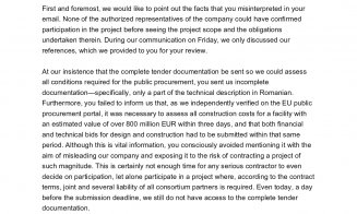 Dovada Integral că a refuzat să se asocieze cu românii de la Dimex pentru Centura Metropolitană