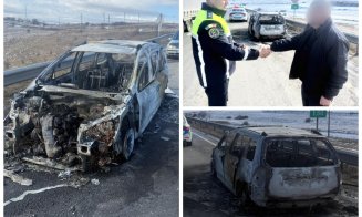 Putea muri ars de viu! Un clujean a rămas lângă mașina în flăcări încercând să-și recupereze bunurile, dar a fost salvat în ultima clipă de un polițist