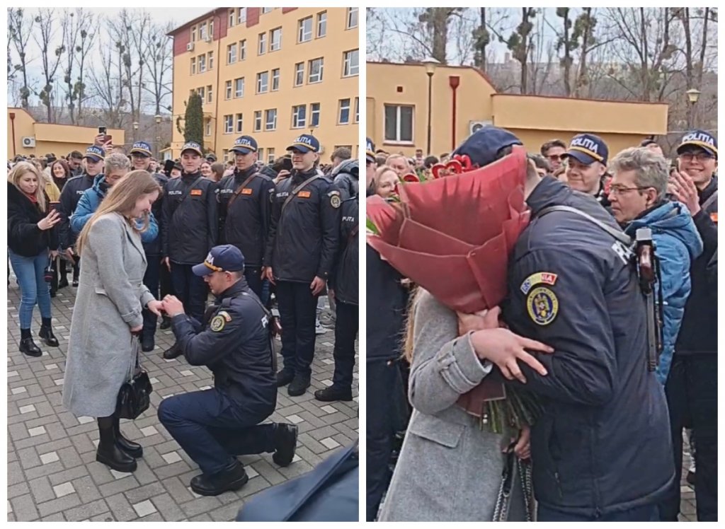 Moment emoționant la jurământul elevilor de la Şcoala de Agenţi de Poliţie „Septimiu Mureşan” Cluj: cerere în căsătorie în fața colegilor