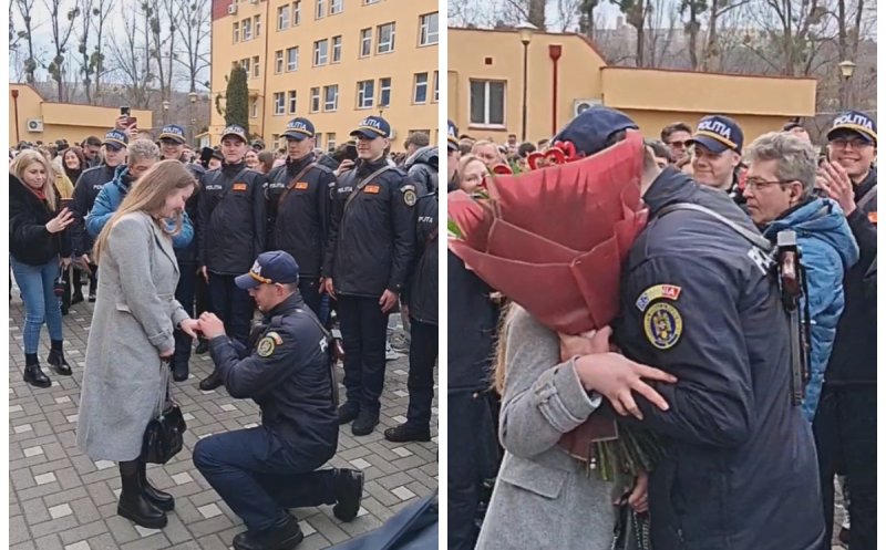 Moment emoționant la jurământul elevilor de la Şcoala de Agenţi de Poliţie „Septimiu Mureşan” Cluj: cerere în căsătorie în fața colegilor