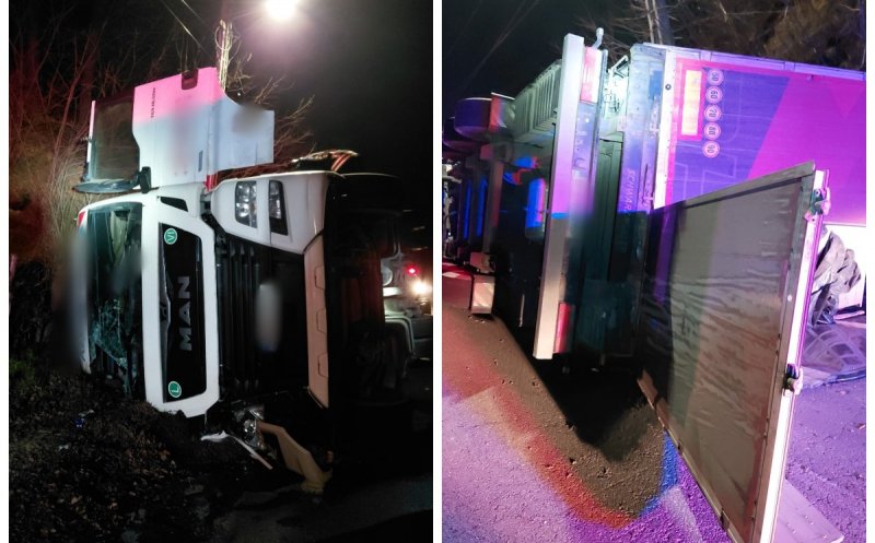Accident grav în Cluj: Un TIR s-a răsturnat